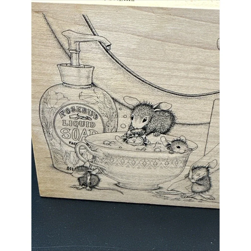 House Mouse BEAUTY DAY Stamp Stampa Rosa Teacup Bubble Bath Friends Vintage RARE